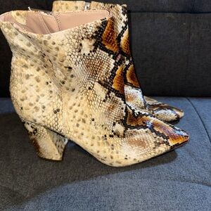 Charles David Snakeskin Ankle Boots in Cream and Brown